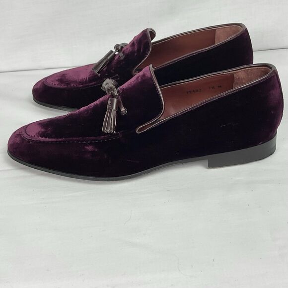 Bergdorf Goodman Burgundy Velvet Tassel Loafers Men’s Sz 7.5 - Picture 2 of 9